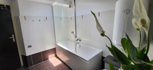 baño con bañera blanca y planta en Apartment Petra Pekica, en Pula