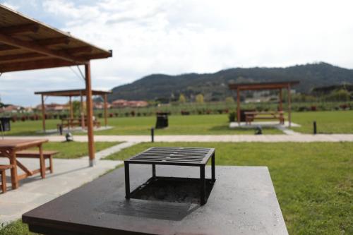 Agriturismo I Casali في Fiumaretta di Ameglia: جلسة على طاولة في الحديقة