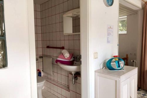 a bathroom with a sink and a toilet at Apartment Ebbe -900 m vom Badestrand entfernt in Westerdeichstrich