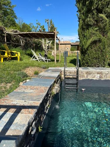 une petite piscine d'eau avec une échelle dedans dans l'établissement Mas historique du XVe Cevennes, à Saint-Paul-la-Coste