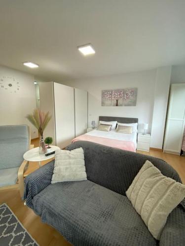 - un salon avec un canapé et un lit dans l'établissement Estudio en Solares, Cantabria, à Solares