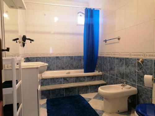 y baño con aseo, lavabo y ducha. en Casa Travessa da Quinta en Mondim de Basto