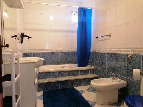 a bathroom with a toilet and a sink and a shower at Casa Travessa da Quinta in Mondim de Basto