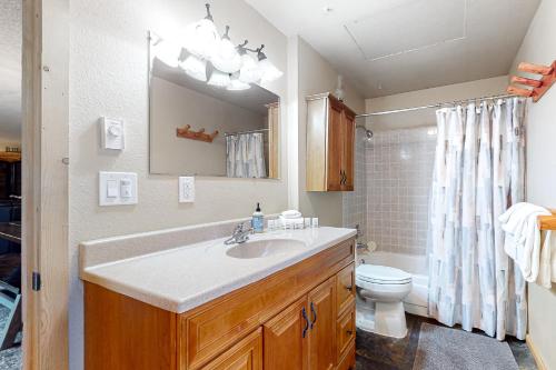 ein Bad mit einem Waschbecken und einem WC in der Unterkunft Wooded Wonder in Rhododendron