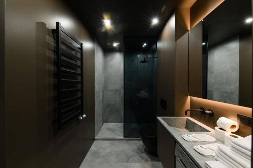 a bathroom with a sink and a shower at Luxury Apartments-Belochka in Uzhhorod