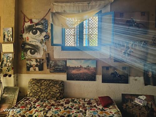 1 dormitorio con 1 cama y cuadros en la pared en Humansofupperegyt, en Luxor