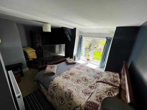 a bedroom with a bed and a large window at Sleepy Hollow in Taunton