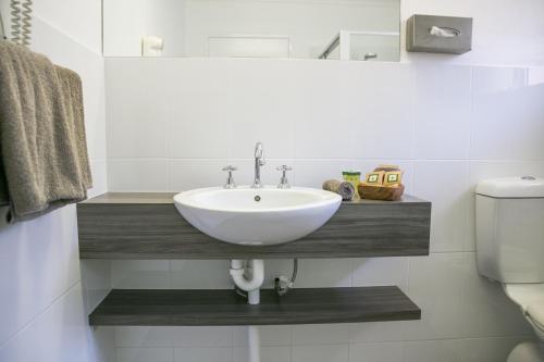 a bathroom with a sink and a toilet at Gosford Palms Motor Inn in Gosford