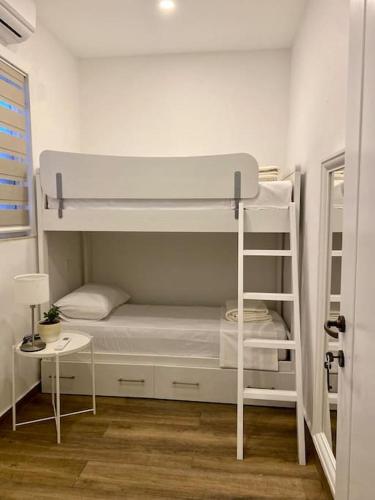 克倫蒂的住宿－Nikolina Flat，一间卧室配有带梯子的双层床