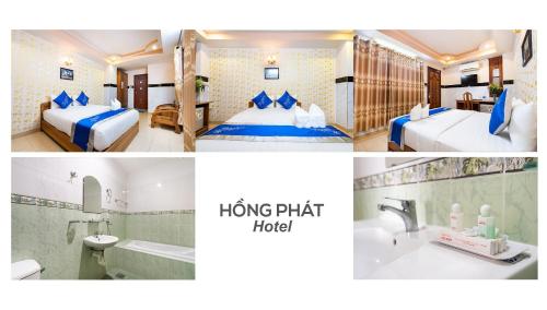 a collage of three pictures of a hotel room at KHÁCH SẠN HỒNG PHÁT in Ho Chi Minh City