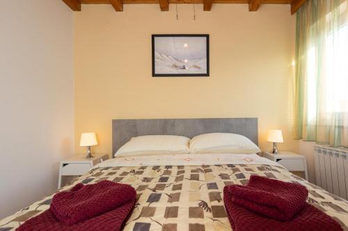 a bedroom with a bed with two pillows on it at Diego in Kornić