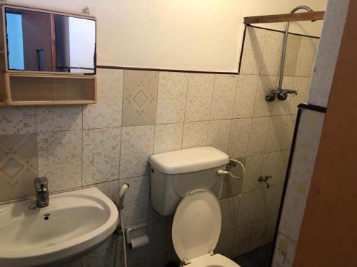 a small bathroom with a toilet and a sink at Hill Crest Holiday Bungalow in Diyatalawa