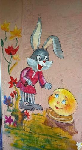 a painting of a bunny on a wall at Комфортный дом in Stepʼanavan