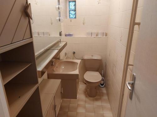 La petite salle de bains est pourvue de toilettes et d'un lavabo. dans l'établissement Bruchköbel auch für Monteure, à Bruchköbel