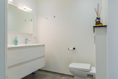 a white bathroom with a toilet and a sink at MAISON ROBERT in Modave