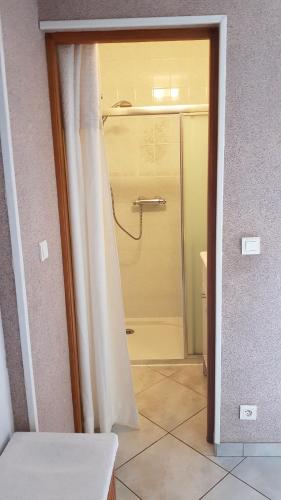 vista su un bagno con doccia da una porta di Chambre et sdb privées avec accès indépendant et autonome a Saint-Herblain
