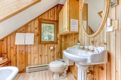 a bathroom with a sink and a toilet at Papa Bear Cabin in Welches