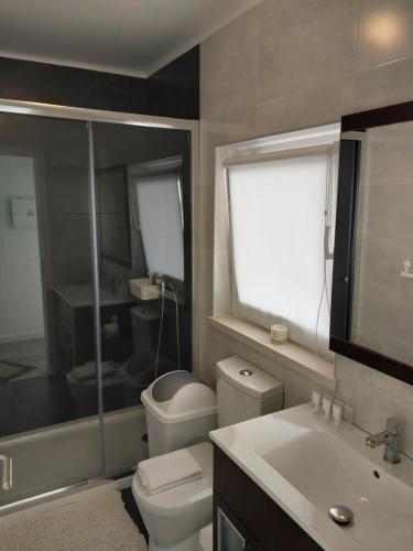 W łazience znajduje się toaleta, umywalka i prysznic. w obiekcie Serra da Pescaria House - Nazaré w mieście Nazaré