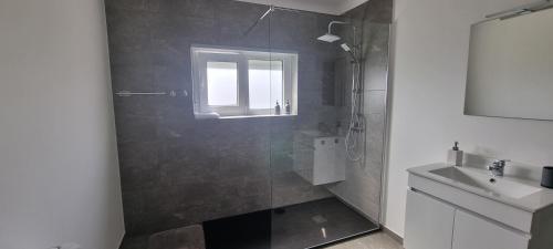een badkamer met een douche en een wastafel bij Casa do Espadanal in Vila Real