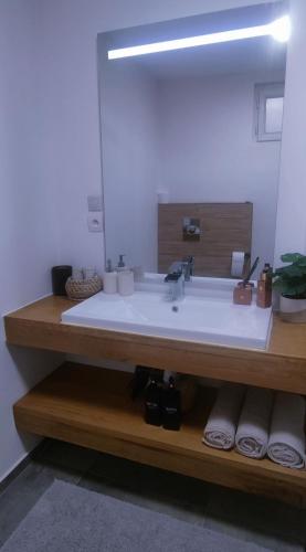 une salle de bain avec un lavabo et un miroir dans l'établissement Home Dream/Erstein/3P/60m2, à Erstein