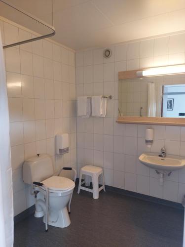 ein Bad mit einem WC und einem Waschbecken in der Unterkunft Øiseth Hotell AS in Rendalen