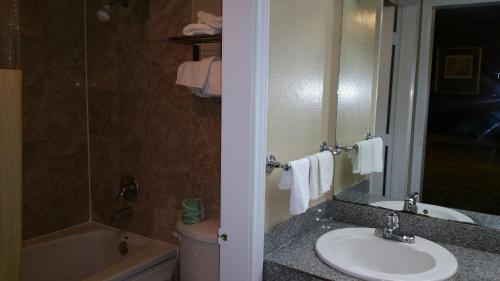 a bathroom with a sink and a toilet and a tub at Executive Inn and Suites Waxahachie in Waxahachie