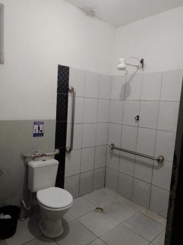 a bathroom with a toilet and a shower at Hotel Avenida in Bauru