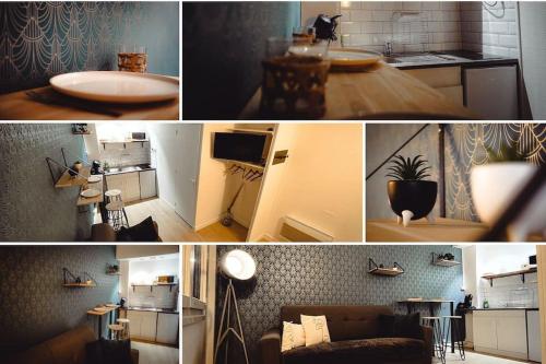 un collage de photos d'une cuisine et d'un salon dans l'établissement Le Studio des Halles • Hypercentre • Netflix, à Châteauroux