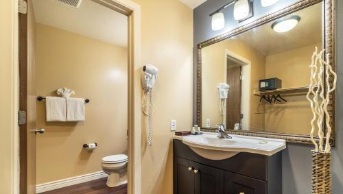 a bathroom with a sink and a mirror at Ticaboo Lodge in Ticaboo