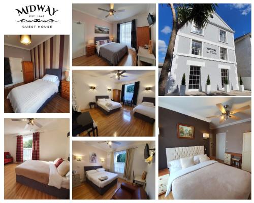 een collage van foto's van een hotelkamer bij Midway Guest House in Torquay