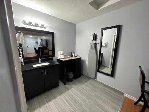 bagno con lavandino e specchio di Kenora Motel a Windsor