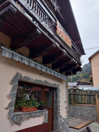um edifício com uma janela com vasos de plantas sobre ele em Casa Bran em Buşteni