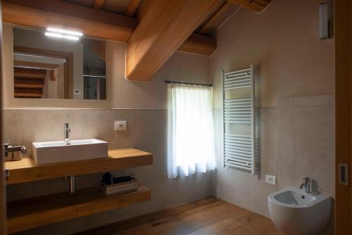 Crespano del GrappaにあるMezzo Cielのバスルーム(洗面台、鏡付)