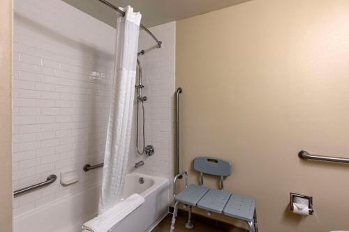 ein Bad mit einer Badewanne, einem WC und einer Dusche in der Unterkunft Comfort Inn Collinsville near St Louis in Collinsville