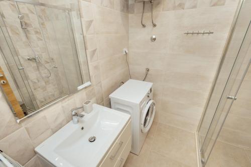 łazienka z umywalką, toaletą i prysznicem w obiekcie Apartment Ava w Kotorze