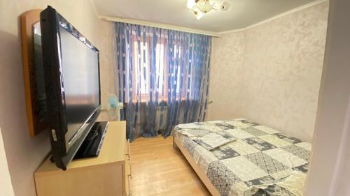 1 dormitorio con 1 cama y TV de pantalla plana en Kryzhanivka en Kryzhanivka