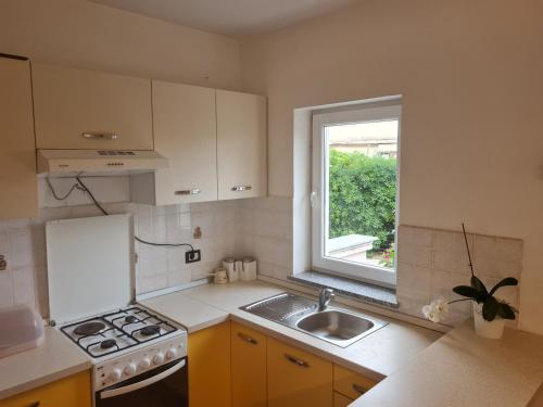 a kitchen with a sink and a stove and a window at Apartment Donna Rijeka in Rijeka