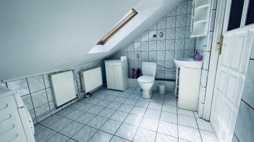 een badkamer met toilet en wastafel bij Apartament Pod Kasztanami - BIAŁY in Ińsko