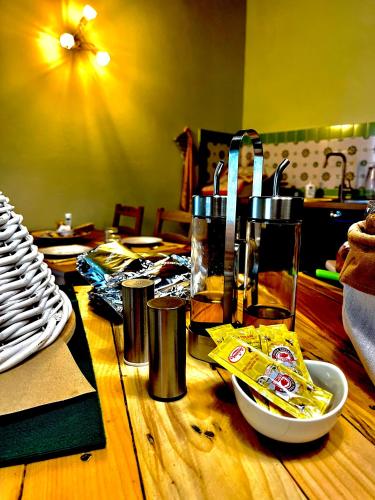 a wooden table topped with a counter top with at Il Casale di David in Pontedera