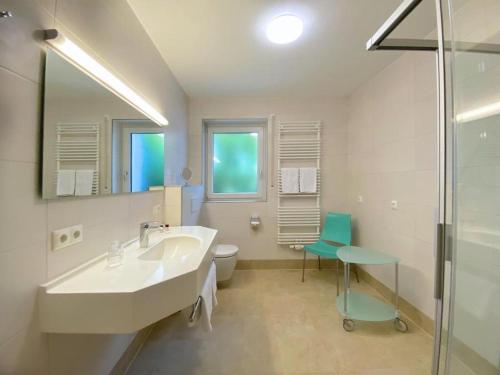 ein Bad mit einem Waschbecken, einem WC und einer Dusche in der Unterkunft Landhaus Seeblick in Füssen