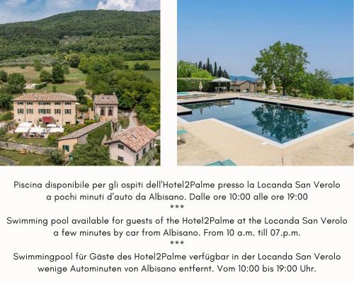 um panfleto para uma casa com piscina em Hotel 2 Palme em Torri del Benaco
