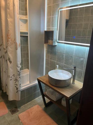 a bathroom with a sink and a shower at Villa Magia sul Mare in Petrcane