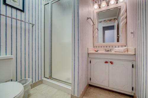a bathroom with a shower and a sink and a toilet at Ocean Dunes Villa 404, 2 Bedroom, Ocean Front, Pool, Sleeps 6 in Hilton Head Island