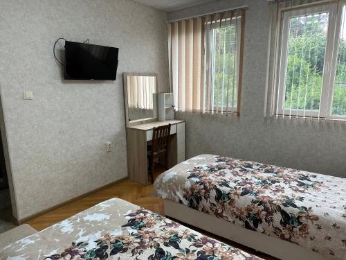 - une chambre avec 2 lits et une télévision murale dans l'établissement Suhin Dol Hotel, à Belimel