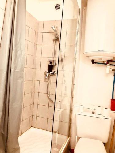 une salle de bain avec douche et toilettes dans l'établissement Le Corridón Hyper centre, à Nîmes