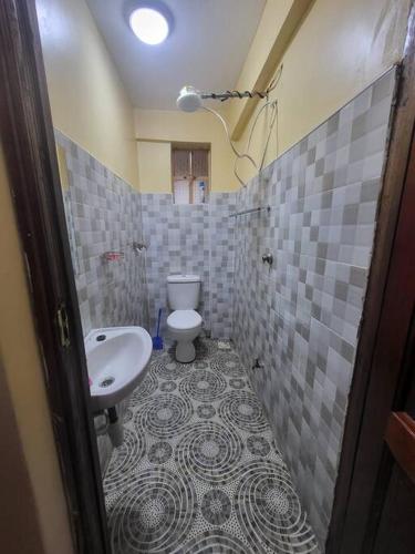 a bathroom with a white toilet and a sink at Limpopo House 2 bedroom in Naivasha