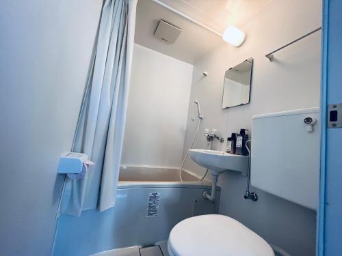 um pequeno banheiro com um vaso sanitário e uma pia em 301门前仲町两分钟步行 全新宽敞公寓 两条地铁直达新宿东京上野 em Tóquio