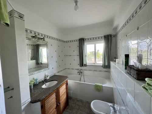 a bathroom with a tub and a sink and a bath tubermottermott at 233 Casa Galo Verde Apartments in Porches