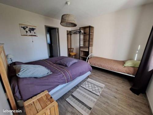 een slaapkamer met 2 bedden in een kamer bij 24 Heures du Mans - GITE du Moulin du Breil in Écommoy