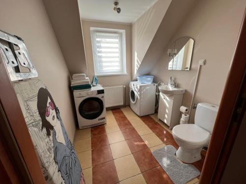 een kleine badkamer met een toilet en een wastafel bij Dom nad Skawą - Zator 5km in Grodzisko